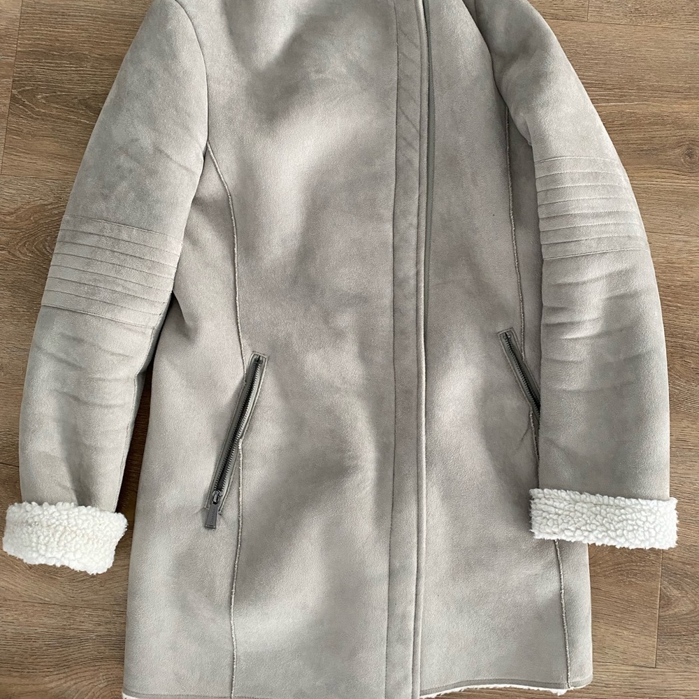 Gray Suede Calvin Klein coat with Sherpa inside